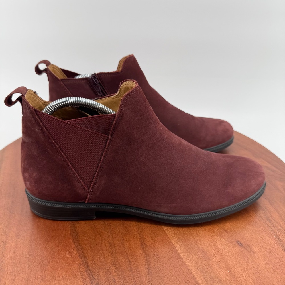 Hotter York Burgundy Suede Chelsea Ankle Boots Womens 10 Made in England Zip Up